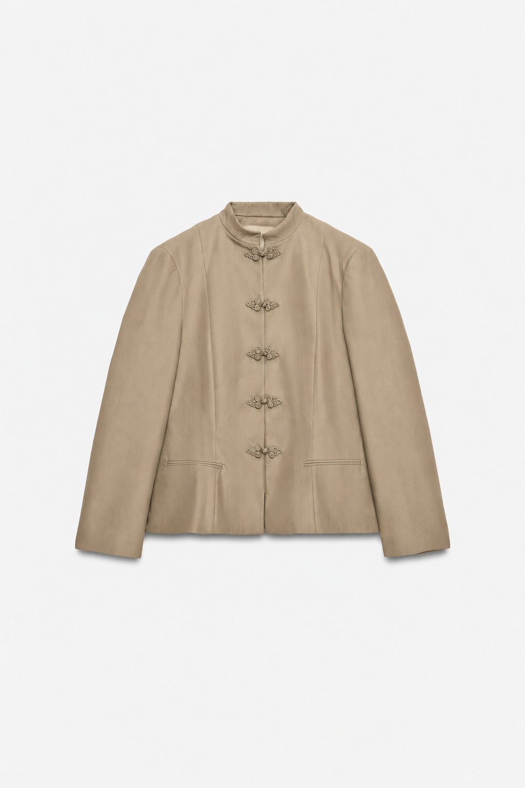 Veste cintrée à col mao et boutons décoratifs