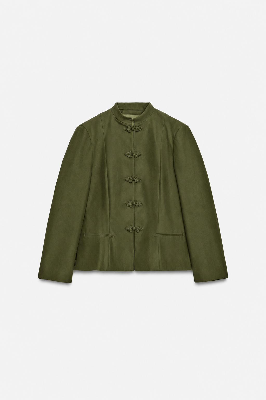 Veste cintrée à col mao et boutons décoratifs