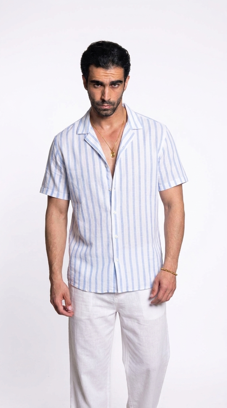 Striped Linen Shirt – Sky Blue