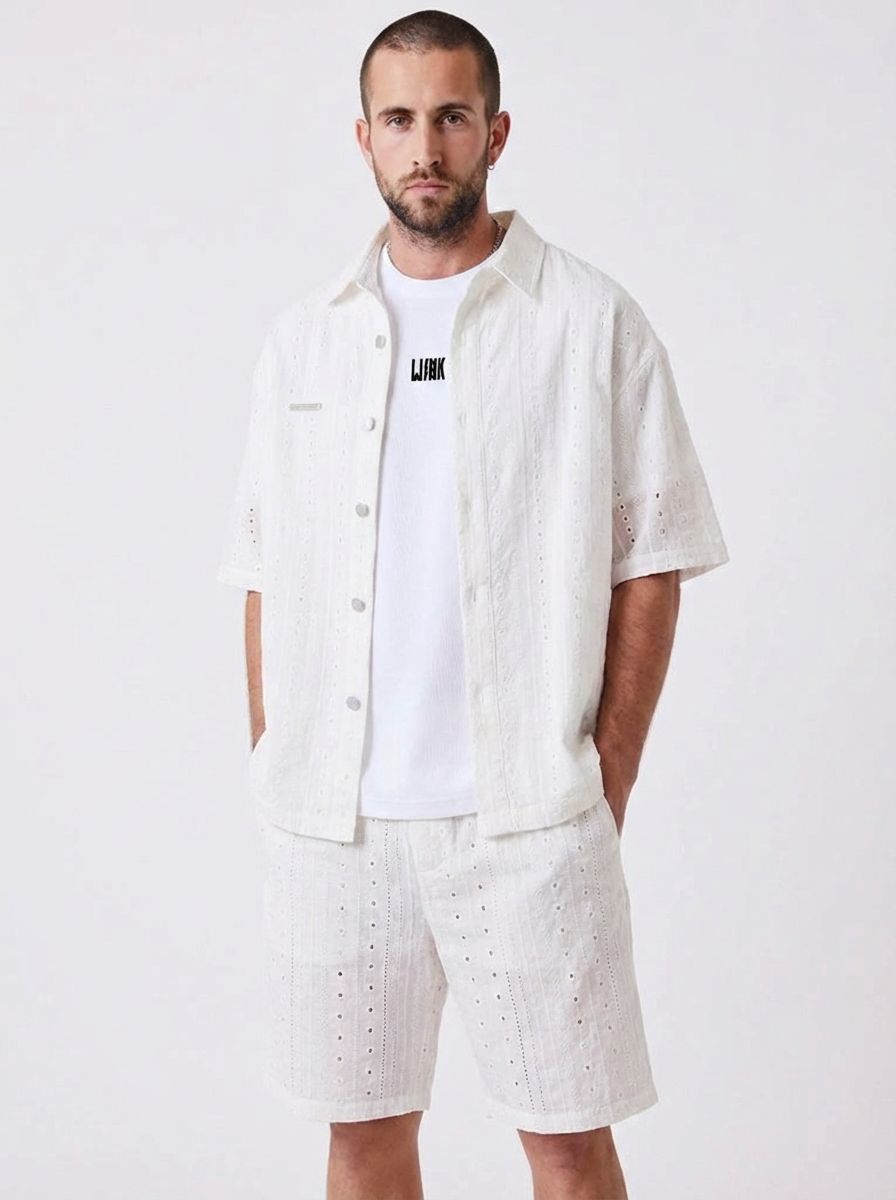 Men’s Premium Summer Set – White Shirt & Shorts Minimal Style