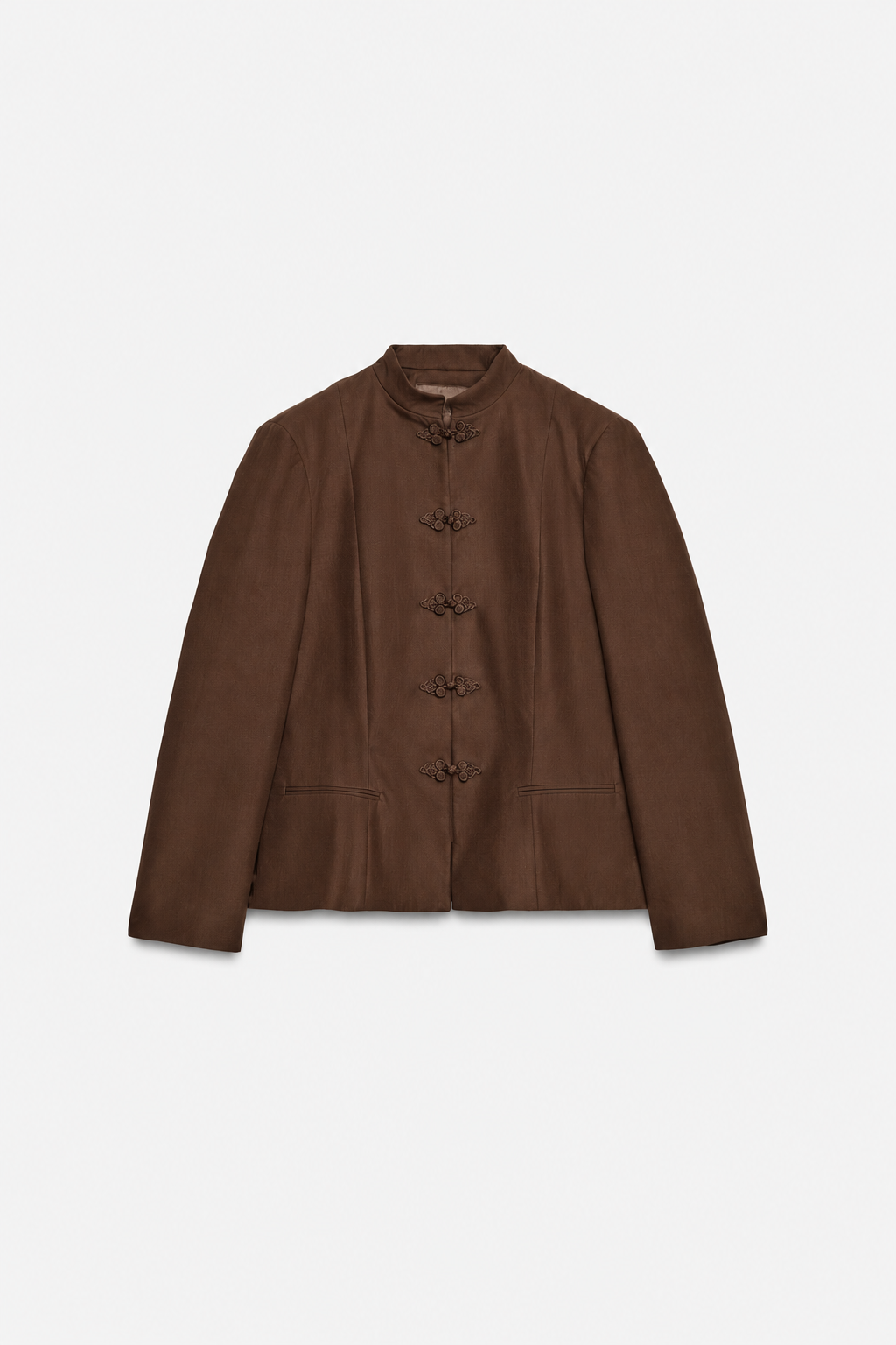 Veste cintrée à col mao et boutons décoratifs