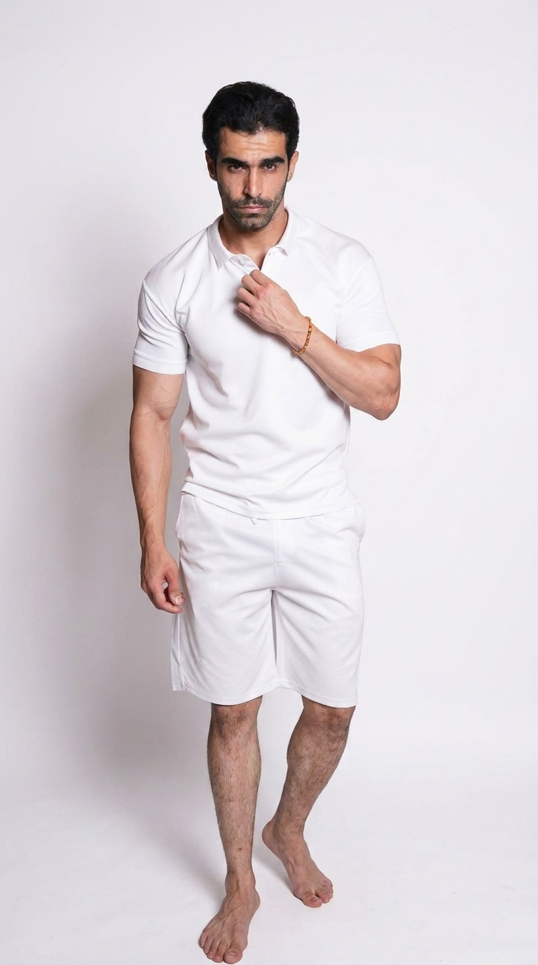 Polo & Shorts Set – White